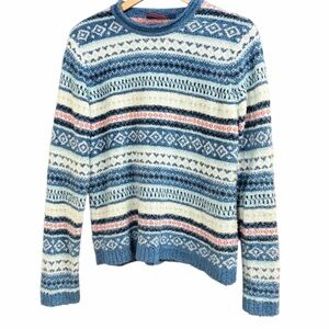 Denver Hayes Blue and Cream Patterned Crewneck Sweater